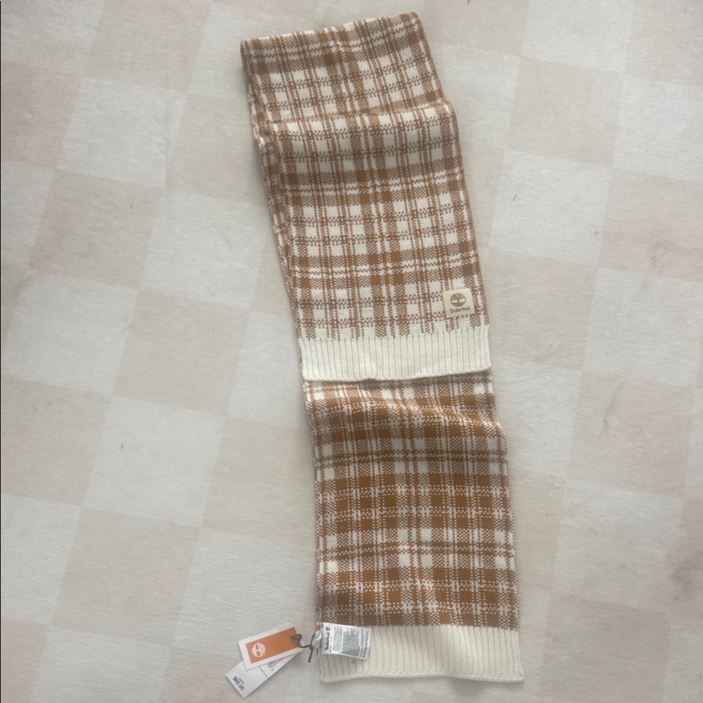 Timberland Tan and White Knit Scarf